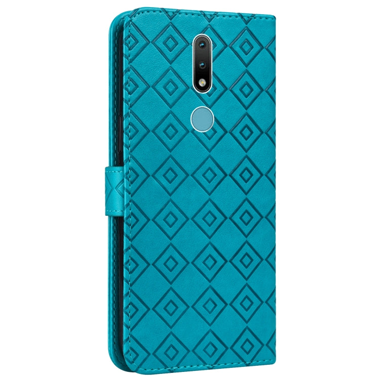 For Nokia 2.4 Embossed Big Small Concentric Squares Pattern Horizontal Flip Leather Case with Card Slot & Holder & Wallet