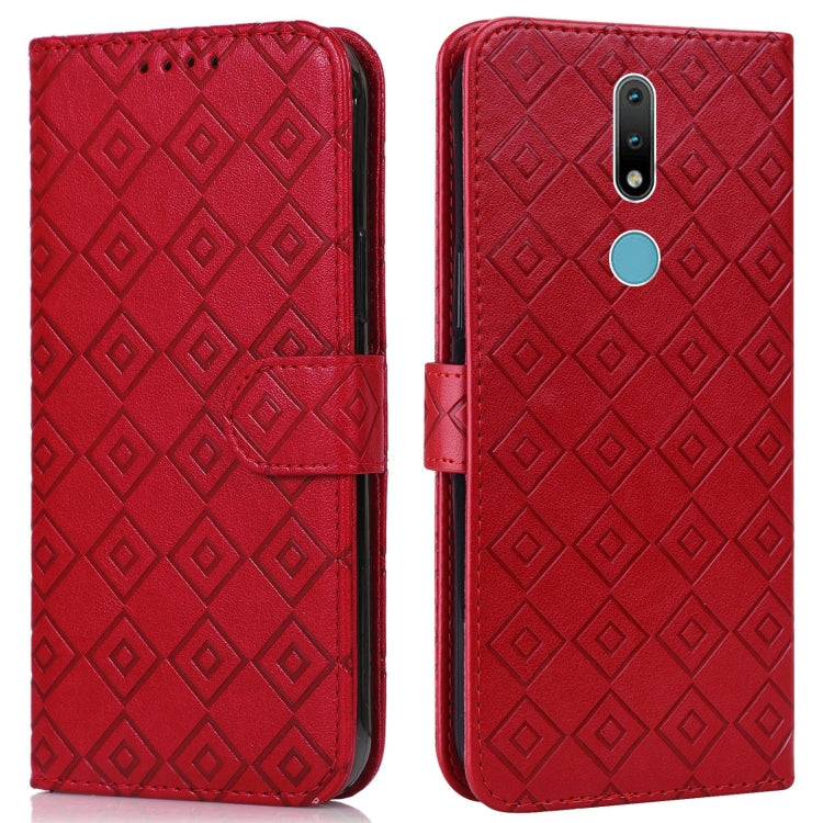 For Nokia 2.4 Embossed Big Small Concentric Squares Pattern Horizontal Flip Leather Case with Card Slot & Holder & Wallet