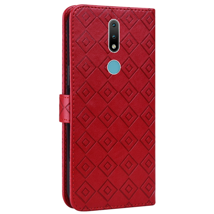 For Nokia 2.4 Embossed Big Small Concentric Squares Pattern Horizontal Flip Leather Case with Card Slot & Holder & Wallet
