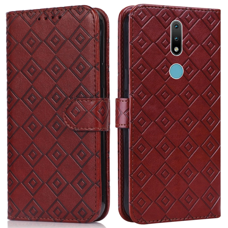 For Nokia 2.4 Embossed Big Small Concentric Squares Pattern Horizontal Flip Leather Case with Card Slot & Holder & Wallet