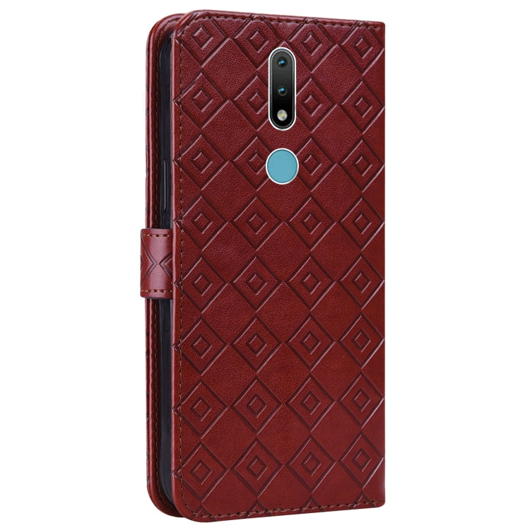 For Nokia 2.4 Embossed Big Small Concentric Squares Pattern Horizontal Flip Leather Case with Card Slot & Holder & Wallet