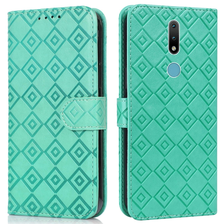 For Nokia 2.4 Embossed Big Small Concentric Squares Pattern Horizontal Flip Leather Case with Card Slot & Holder & Wallet