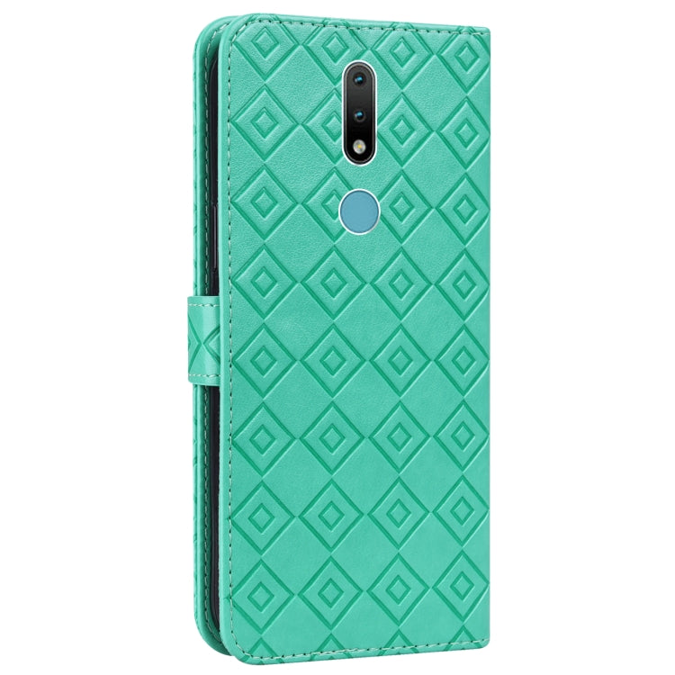 For Nokia 2.4 Embossed Big Small Concentric Squares Pattern Horizontal Flip Leather Case with Card Slot & Holder & Wallet