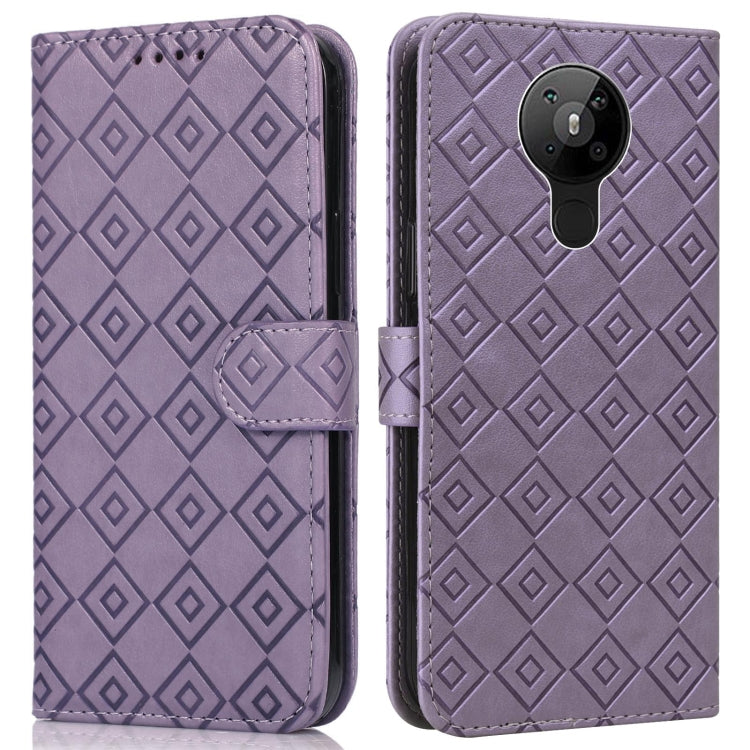 For Nokia 5.3 Embossed Big Small Concentric Squares Pattern Horizontal Flip Leather Case with Card Slot & Holder & Wallet