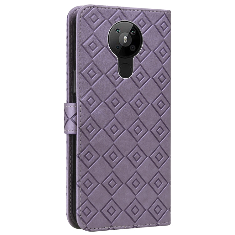 For Nokia 5.3 Embossed Big Small Concentric Squares Pattern Horizontal Flip Leather Case with Card Slot & Holder & Wallet