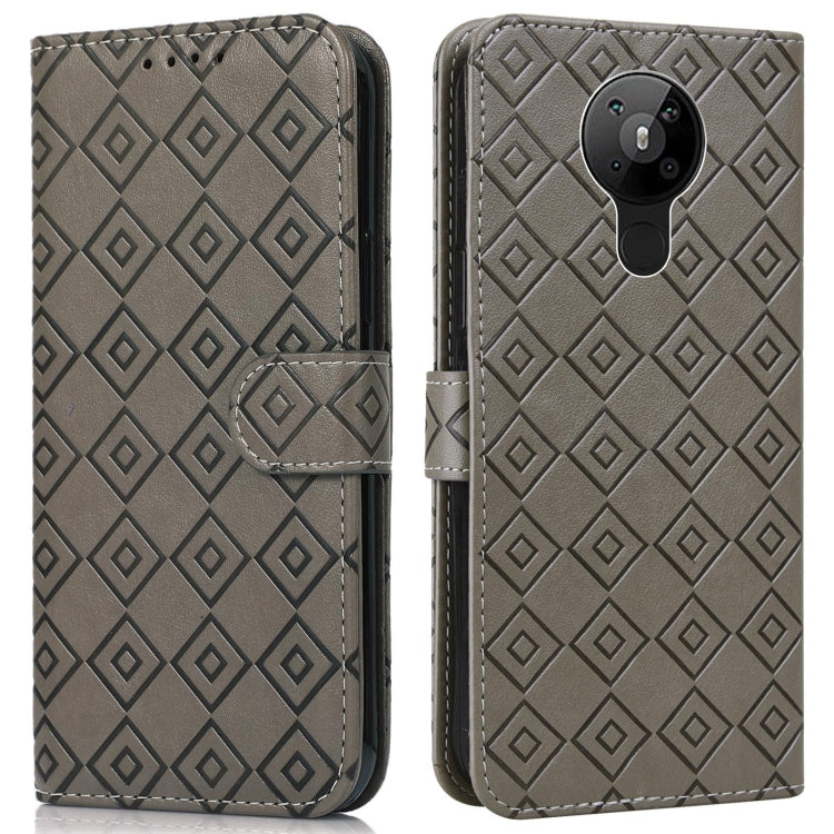 For Nokia 5.3 Embossed Big Small Concentric Squares Pattern Horizontal Flip Leather Case with Card Slot & Holder & Wallet