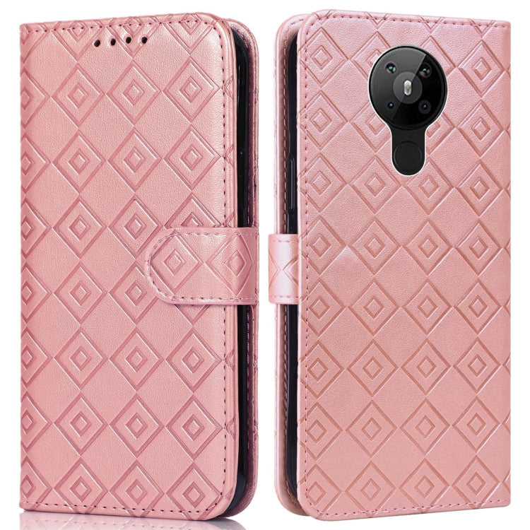 For Nokia 5.3 Embossed Big Small Concentric Squares Pattern Horizontal Flip Leather Case with Card Slot & Holder & Wallet