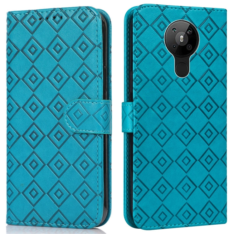 For Nokia 5.3 Embossed Big Small Concentric Squares Pattern Horizontal Flip Leather Case with Card Slot & Holder & Wallet