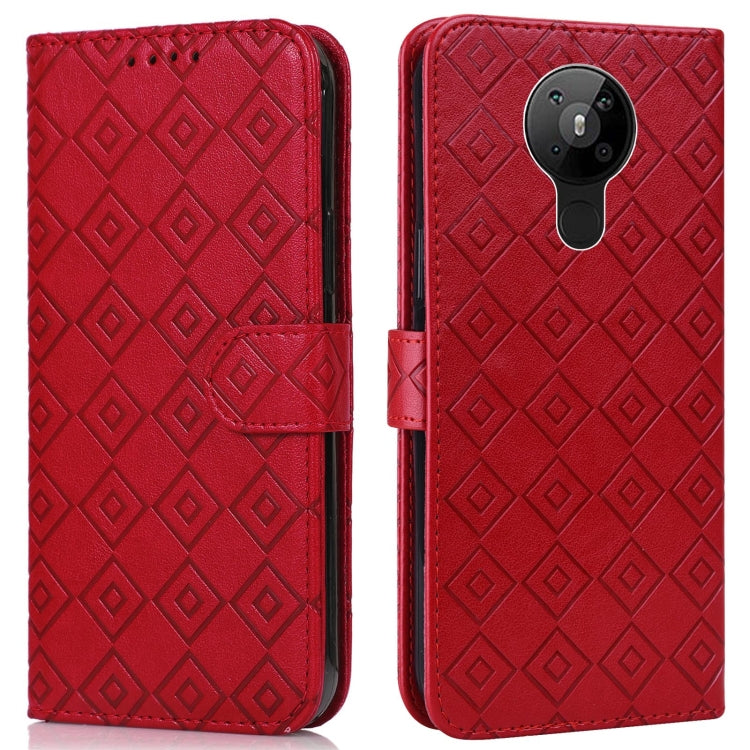 For Nokia 5.3 Embossed Big Small Concentric Squares Pattern Horizontal Flip Leather Case with Card Slot & Holder & Wallet