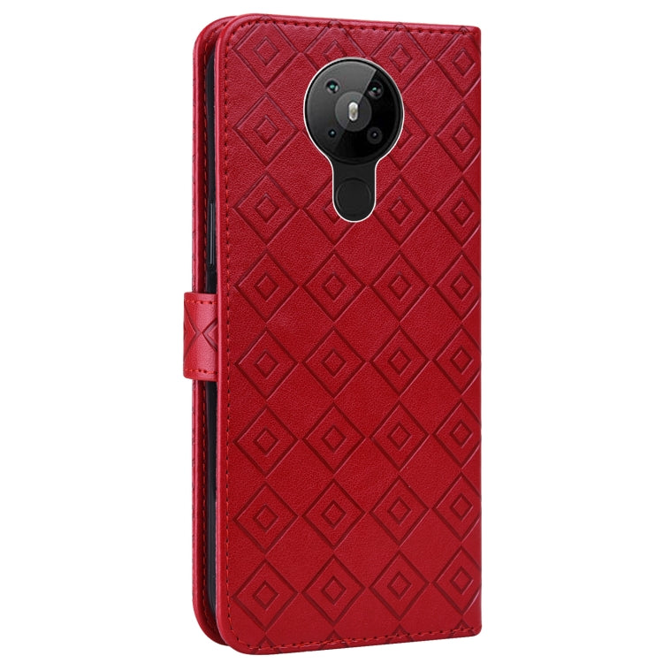 For Nokia 5.3 Embossed Big Small Concentric Squares Pattern Horizontal Flip Leather Case with Card Slot & Holder & Wallet