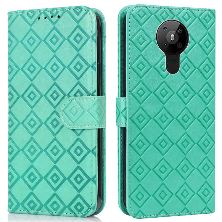 For Nokia 5.3 Embossed Big Small Concentric Squares Pattern Horizontal Flip Leather Case with Card Slot & Holder & Wallet