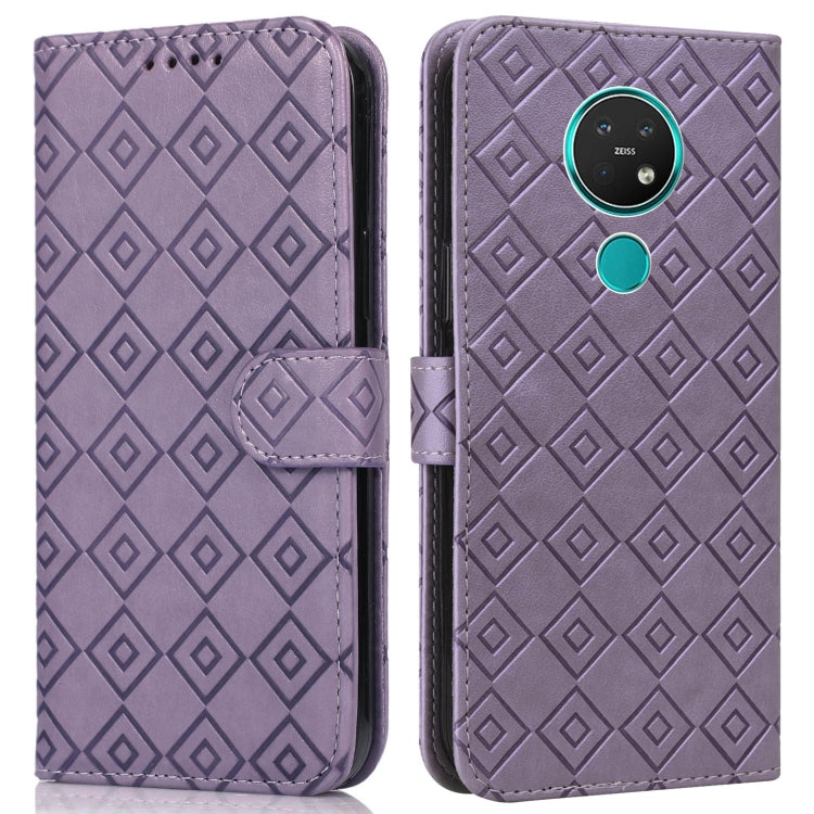 For Nokia 7.2 / 6.2 Embossed Big Small Concentric Squares Pattern Horizontal Flip Leather Case with Card Slot & Holder & Wallet
