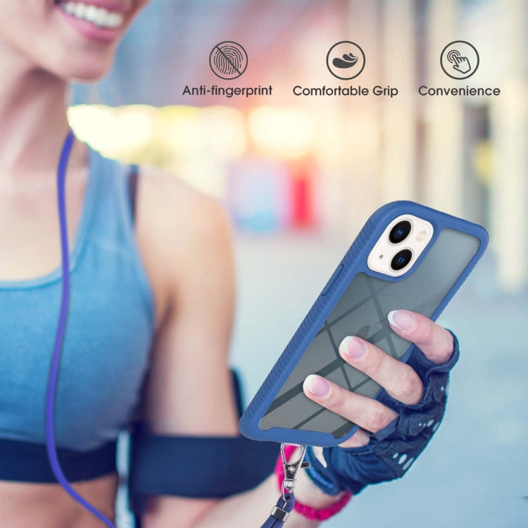 For iPhone 13 mini Starry Sky Solid Color Series Shockproof PC + TPU Protective Case with Neck Strap