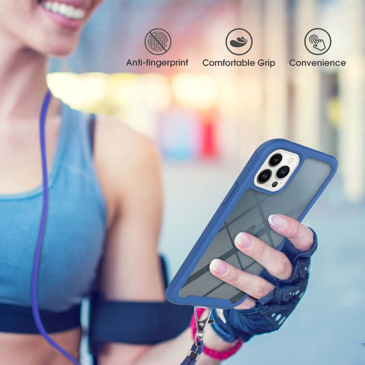 For iPhone 13 Pro Max Starry Sky Solid Color Series Shockproof PC + TPU Protective Case with Neck Strap