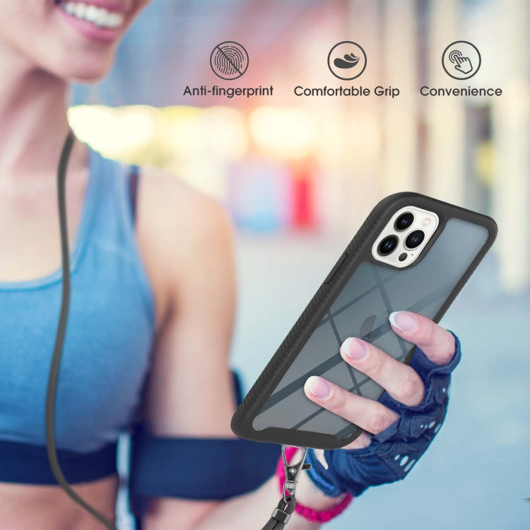For iPhone 13 Pro Max Starry Sky Solid Color Series Shockproof PC + TPU Protective Case with Neck Strap