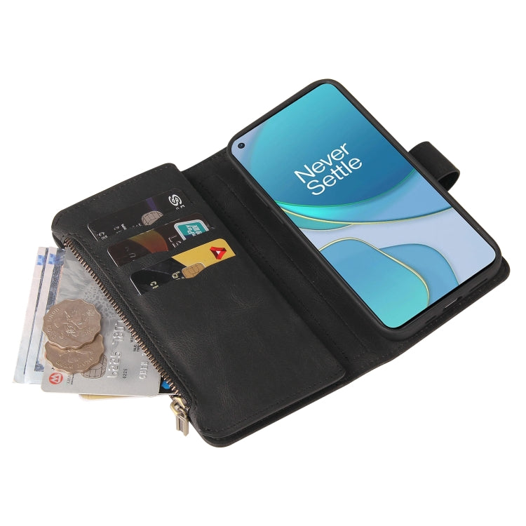 For OnePlus 9 Skin Feel PU + TPU Horizontal Flip Leather Case With Holder & 15 Cards Slot & Wallet & Zipper Pocket & Lanyard