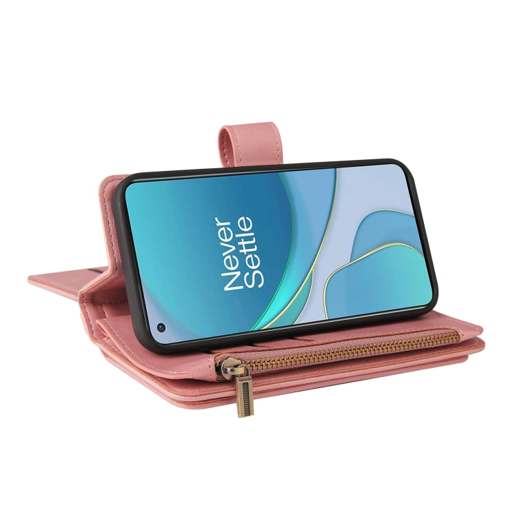 For OnePlus 9 Skin Feel PU + TPU Horizontal Flip Leather Case With Holder & 15 Cards Slot & Wallet & Zipper Pocket & Lanyard