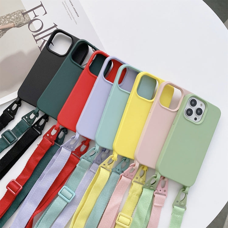 For iPhone 13 mini Elastic Silicone Protective Case with Wide Neck Lanyard