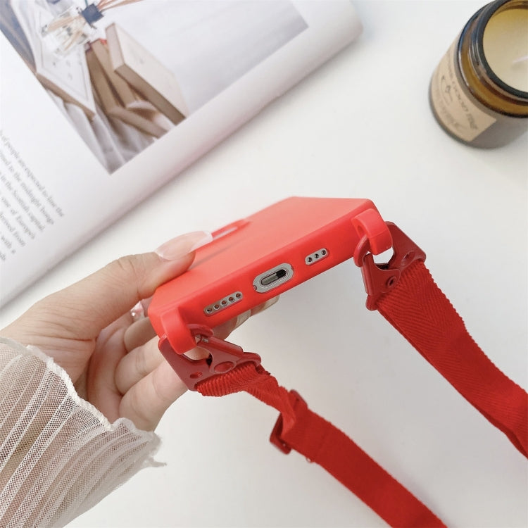 For iPhone 13 mini Elastic Silicone Protective Case with Wide Neck Lanyard