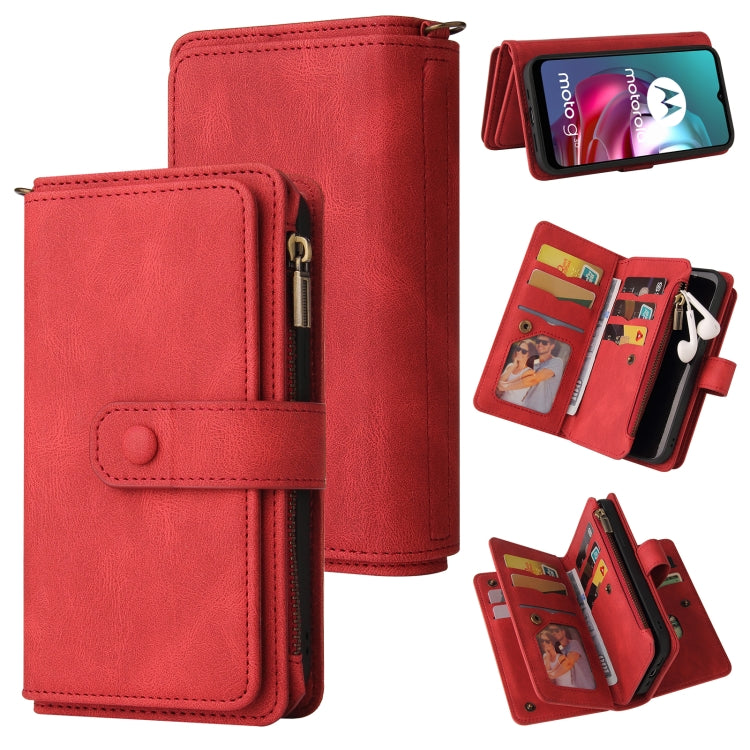 For Motorola Moto G10 Skin Feel PU + TPU Horizontal Flip Leather Case With Holder & 15 Cards Slot & Wallet & Zipper Pocket & Lanyard
