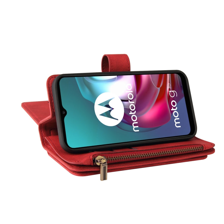 For Motorola Moto G10 Skin Feel PU + TPU Horizontal Flip Leather Case With Holder & 15 Cards Slot & Wallet & Zipper Pocket & Lanyard
