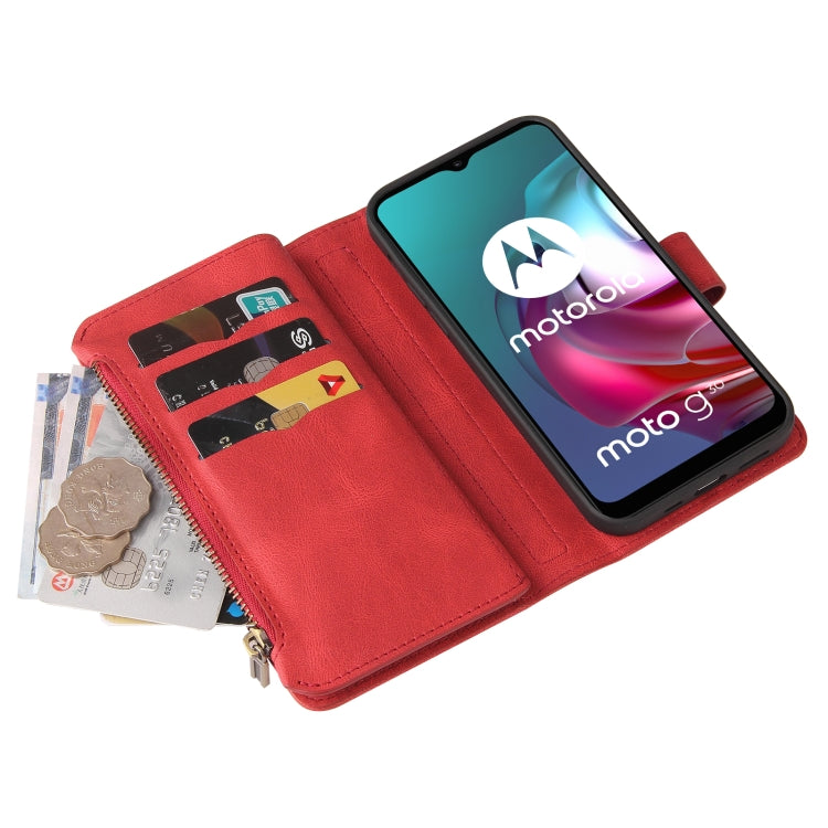 For Motorola Moto G10 Skin Feel PU + TPU Horizontal Flip Leather Case With Holder & 15 Cards Slot & Wallet & Zipper Pocket & Lanyard