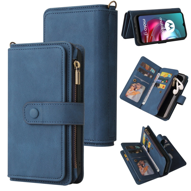 For Motorola Moto G10 Skin Feel PU + TPU Horizontal Flip Leather Case With Holder & 15 Cards Slot & Wallet & Zipper Pocket & Lanyard