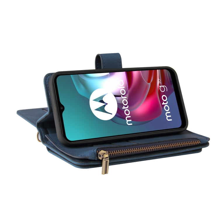 For Motorola Moto G10 Skin Feel PU + TPU Horizontal Flip Leather Case With Holder & 15 Cards Slot & Wallet & Zipper Pocket & Lanyard