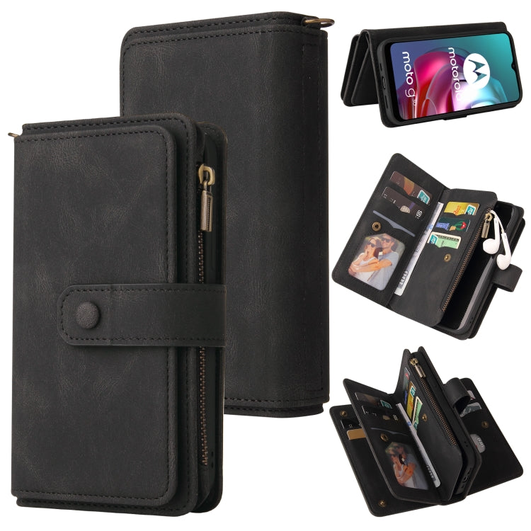 For Motorola Moto G30 Skin Feel PU + TPU Horizontal Flip Leather Case With Holder & 15 Cards Slot & Wallet & Zipper Pocket & Lanyard