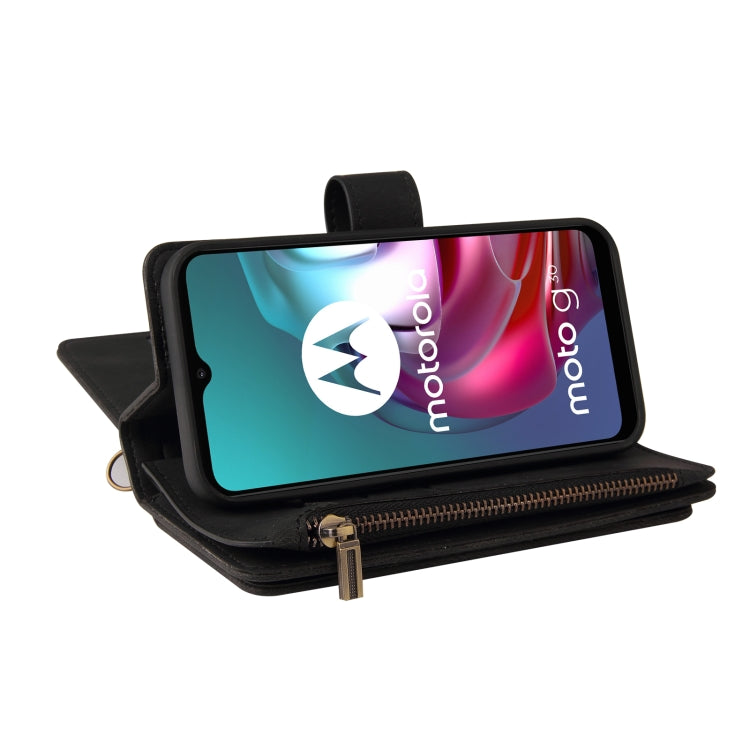 For Motorola Moto G30 Skin Feel PU + TPU Horizontal Flip Leather Case With Holder & 15 Cards Slot & Wallet & Zipper Pocket & Lanyard