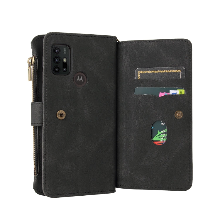 For Motorola Moto G30 Skin Feel PU + TPU Horizontal Flip Leather Case With Holder & 15 Cards Slot & Wallet & Zipper Pocket & Lanyard