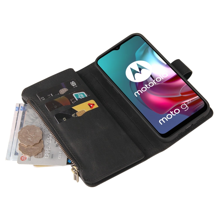 For Motorola Moto G30 Skin Feel PU + TPU Horizontal Flip Leather Case With Holder & 15 Cards Slot & Wallet & Zipper Pocket & Lanyard