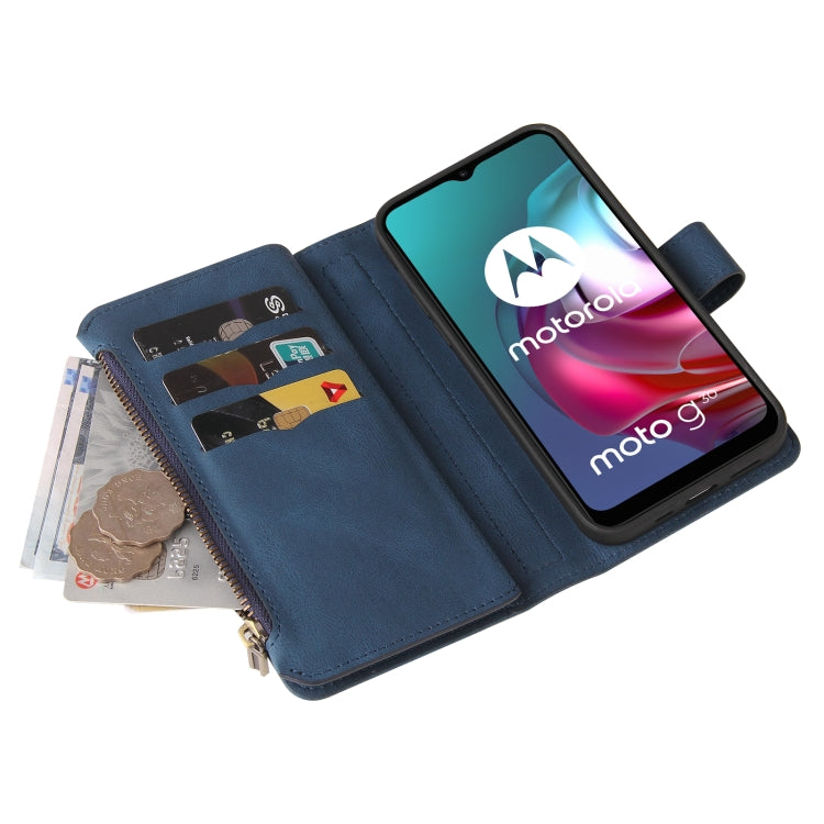 For Motorola Moto G30 Skin Feel PU + TPU Horizontal Flip Leather Case With Holder & 15 Cards Slot & Wallet & Zipper Pocket & Lanyard