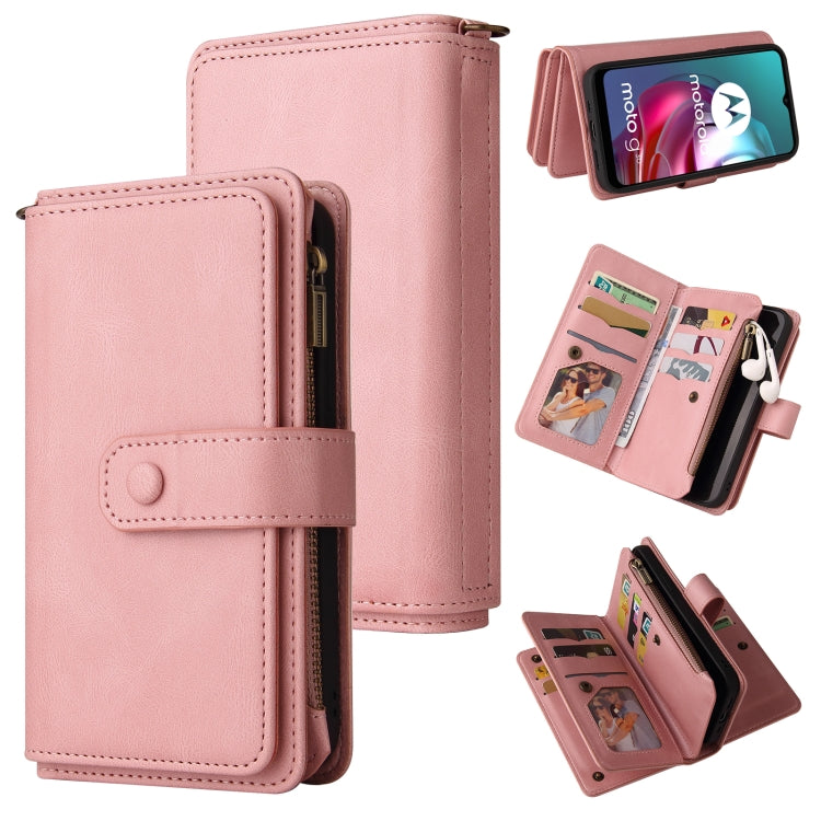 For Motorola Moto G30 Skin Feel PU + TPU Horizontal Flip Leather Case With Holder & 15 Cards Slot & Wallet & Zipper Pocket & Lanyard