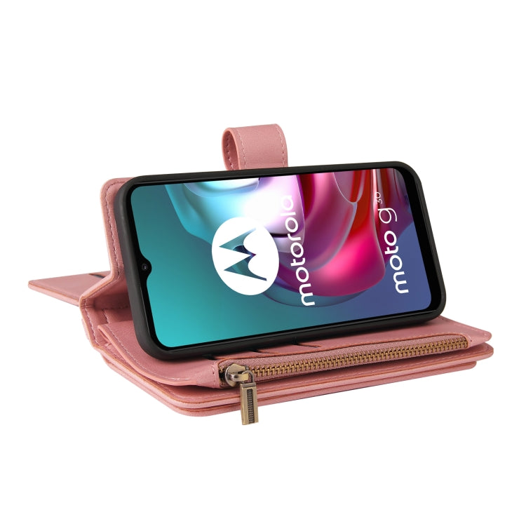For Motorola Moto G30 Skin Feel PU + TPU Horizontal Flip Leather Case With Holder & 15 Cards Slot & Wallet & Zipper Pocket & Lanyard
