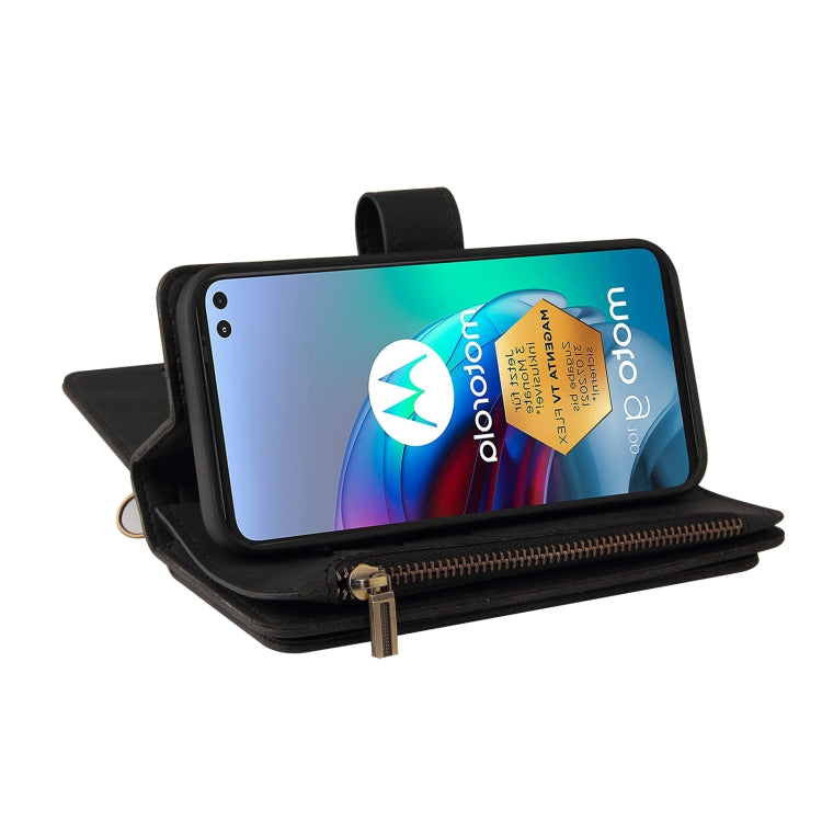 For Motorola Moto G100 Skin Feel PU + TPU Horizontal Flip Leather Case With Holder & 15 Cards Slot & Wallet & Zipper Pocket & Lanyard