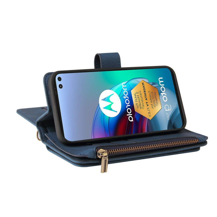 For Motorola Moto G100 Skin Feel PU + TPU Horizontal Flip Leather Case With Holder & 15 Cards Slot & Wallet & Zipper Pocket & Lanyard