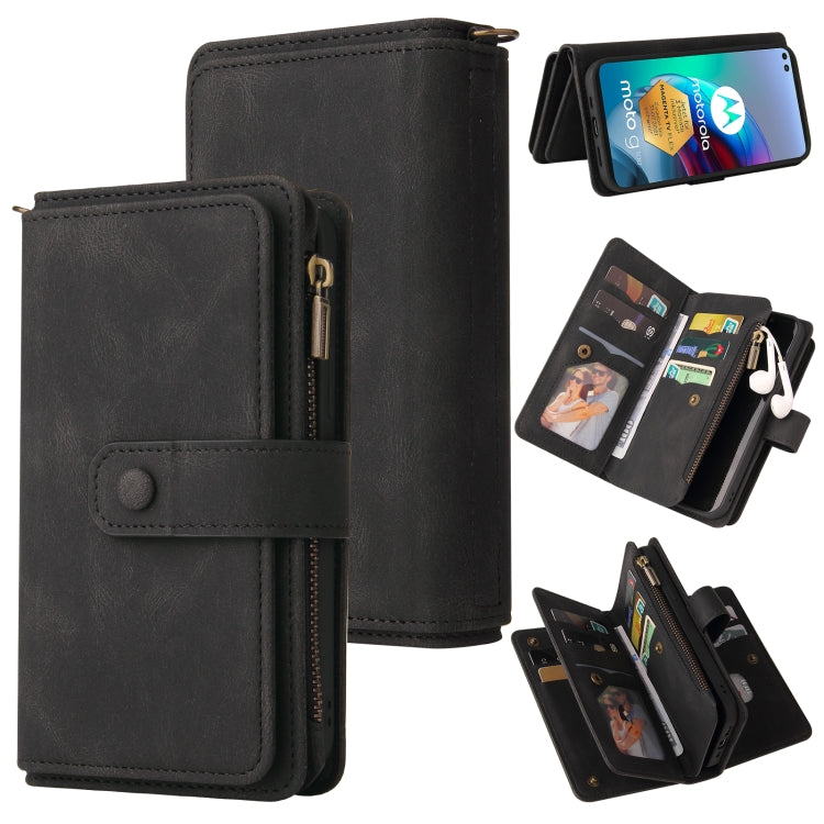 For Motorola Edge S Skin Feel PU + TPU Horizontal Flip Leather Case With Holder & 15 Cards Slot & Wallet & Zipper Pocket & Lanyard
