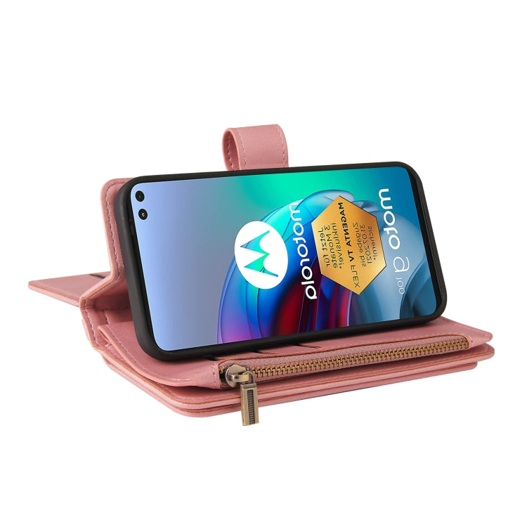 For Motorola Edge S Skin Feel PU + TPU Horizontal Flip Leather Case With Holder & 15 Cards Slot & Wallet & Zipper Pocket & Lanyard