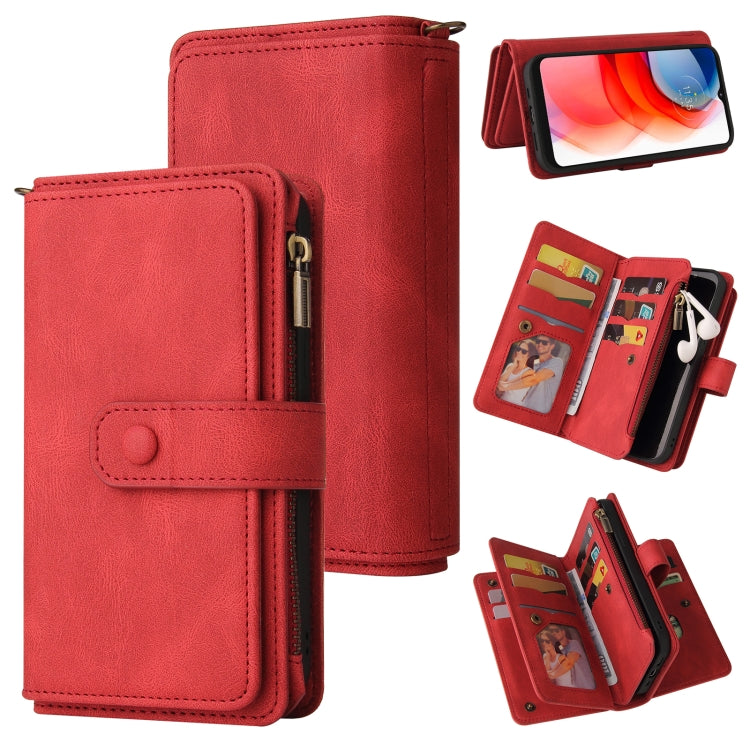 For Motorola Moto G Play (2021) Skin Feel PU + TPU Horizontal Flip Leather Case With Holder & 15 Cards Slot & Wallet & Zipper Pocket & Lanyard