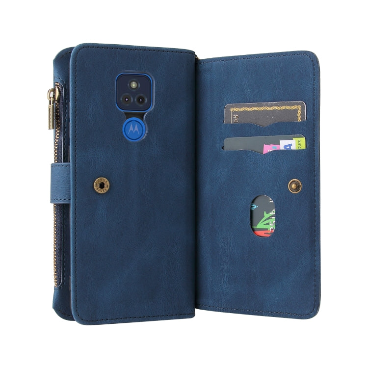 For Motorola Moto G Play (2021) Skin Feel PU + TPU Horizontal Flip Leather Case With Holder & 15 Cards Slot & Wallet & Zipper Pocket & Lanyard