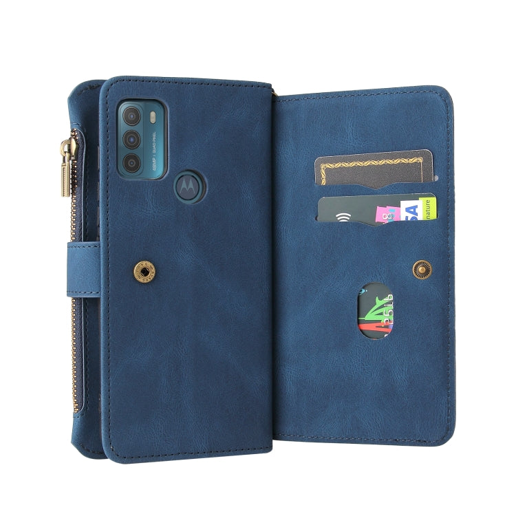 For Motorola Moto G50 Skin Feel PU + TPU Horizontal Flip Leather Case With Holder & 15 Cards Slot & Wallet & Zipper Pocket & Lanyard