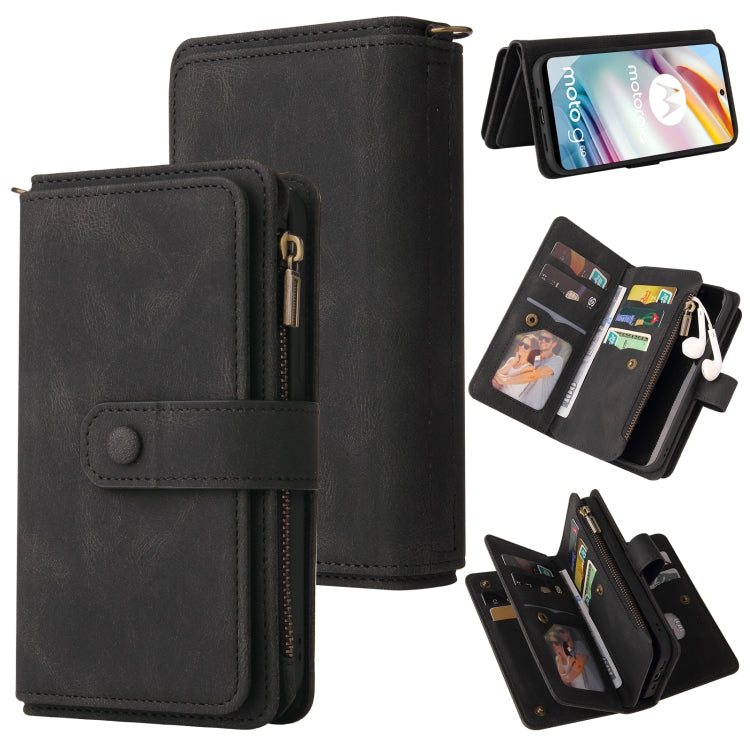 For Motorola Moto G60 Skin Feel PU + TPU Horizontal Flip Leather Case With Holder & 15 Cards Slot & Wallet & Zipper Pocket & Lanyard