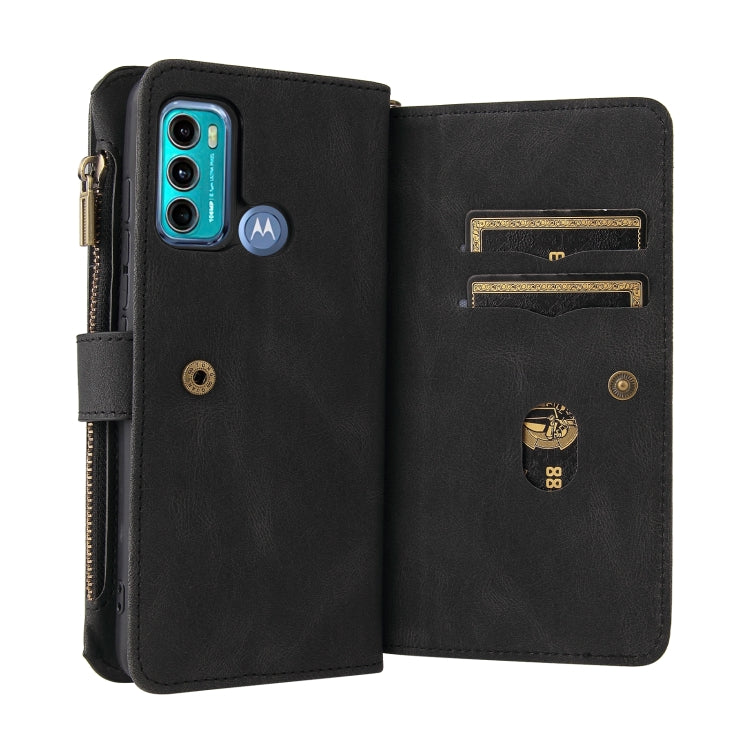 For Motorola Moto G60 Skin Feel PU + TPU Horizontal Flip Leather Case With Holder & 15 Cards Slot & Wallet & Zipper Pocket & Lanyard
