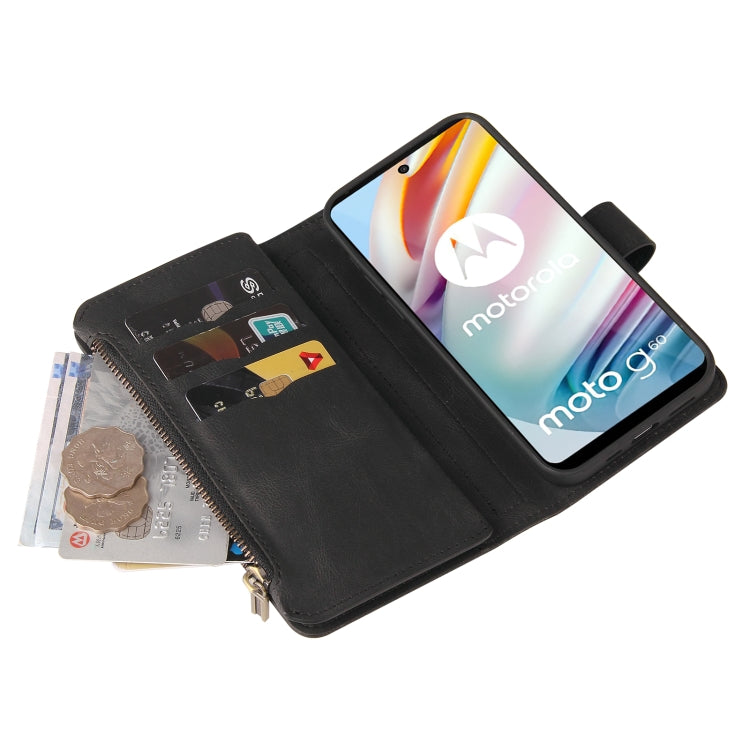 For Motorola Moto G60 Skin Feel PU + TPU Horizontal Flip Leather Case With Holder & 15 Cards Slot & Wallet & Zipper Pocket & Lanyard