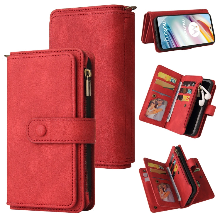 For Motorola Moto G60 Skin Feel PU + TPU Horizontal Flip Leather Case With Holder & 15 Cards Slot & Wallet & Zipper Pocket & Lanyard