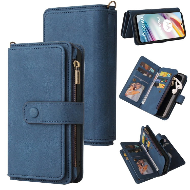 For Motorola Moto G60 Skin Feel PU + TPU Horizontal Flip Leather Case With Holder & 15 Cards Slot & Wallet & Zipper Pocket & Lanyard