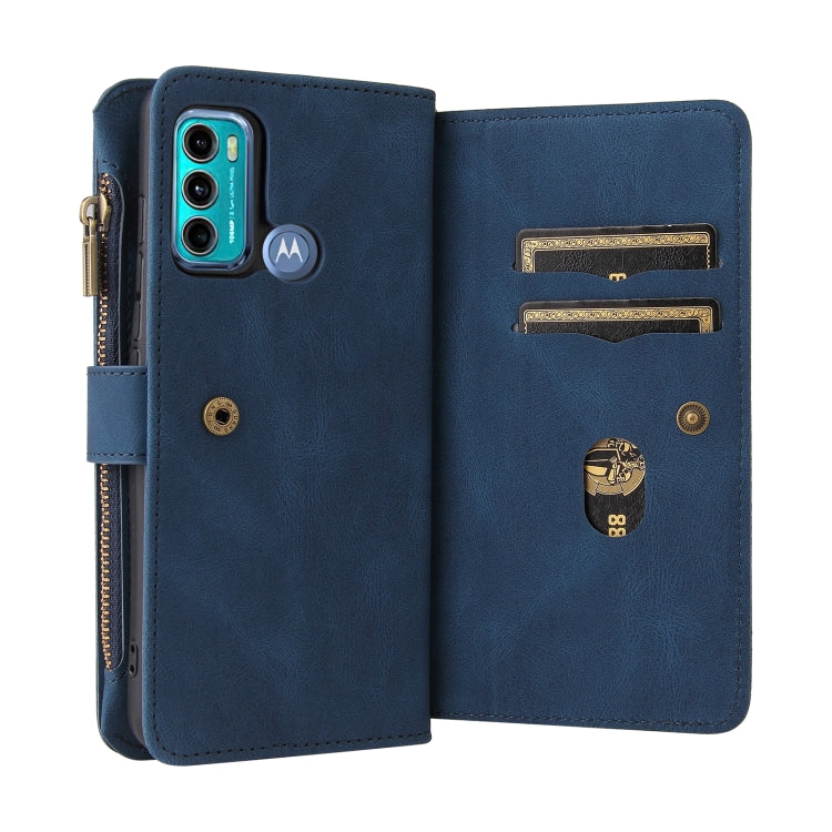 For Motorola Moto G60 Skin Feel PU + TPU Horizontal Flip Leather Case With Holder & 15 Cards Slot & Wallet & Zipper Pocket & Lanyard