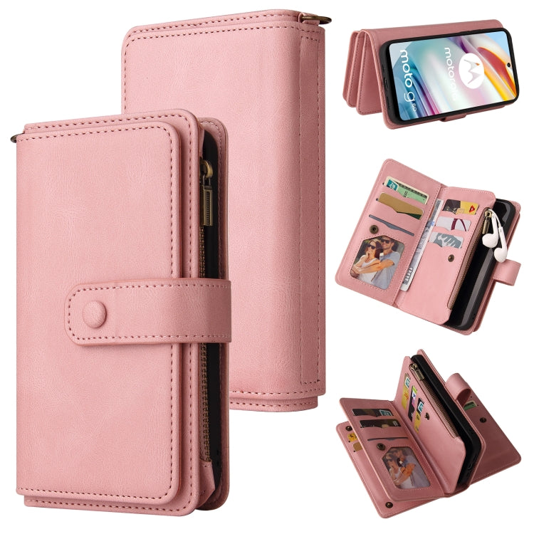 For Motorola Moto G60 Skin Feel PU + TPU Horizontal Flip Leather Case With Holder & 15 Cards Slot & Wallet & Zipper Pocket & Lanyard