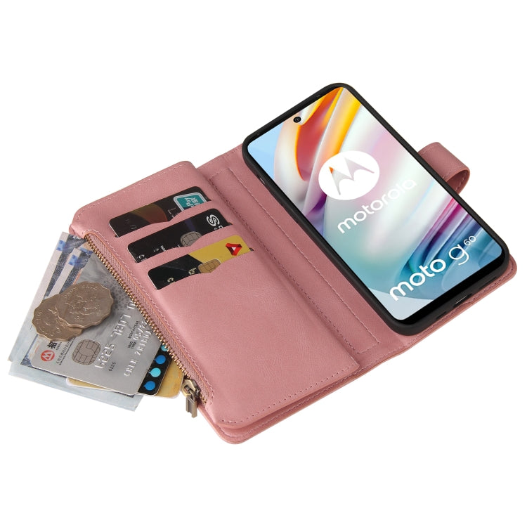 For Motorola Moto G60 Skin Feel PU + TPU Horizontal Flip Leather Case With Holder & 15 Cards Slot & Wallet & Zipper Pocket & Lanyard